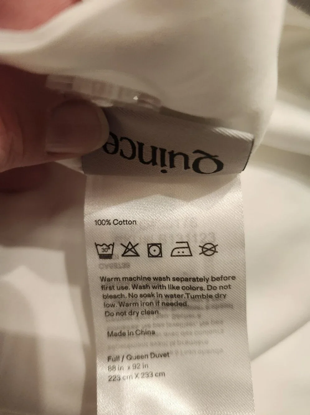 Quince Signature Giza Cotton Sateen Duvet Cover Set White/Mineral Full/Queen NWO